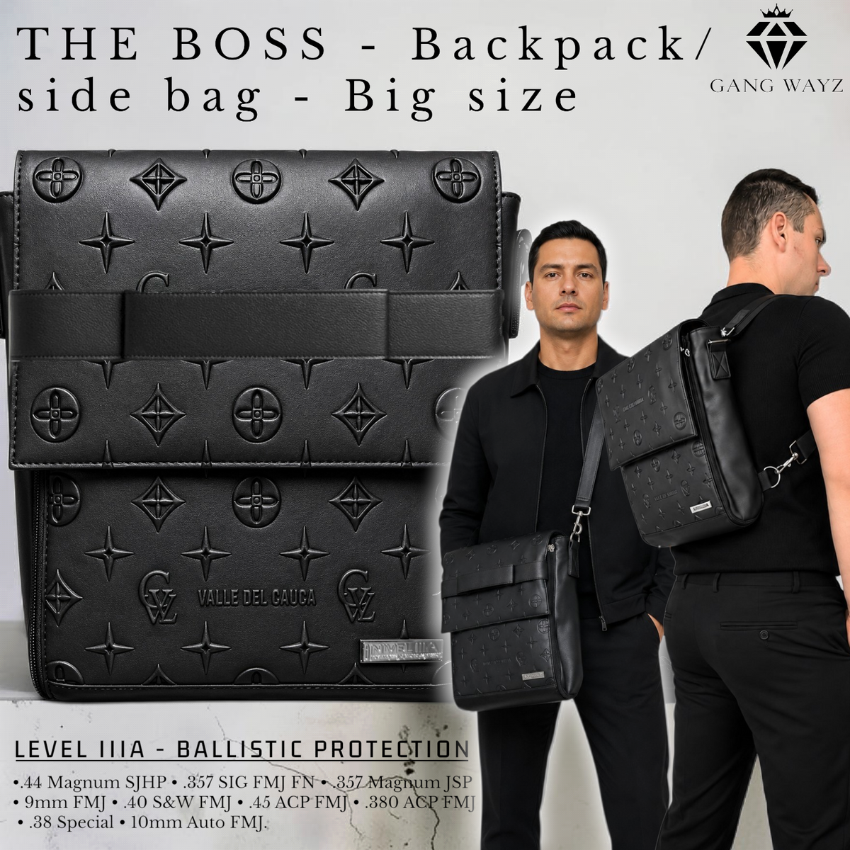 THE BOSS - Backpack/ side bag - Big size – Ballistic Level IIIA (.44 Magnum)