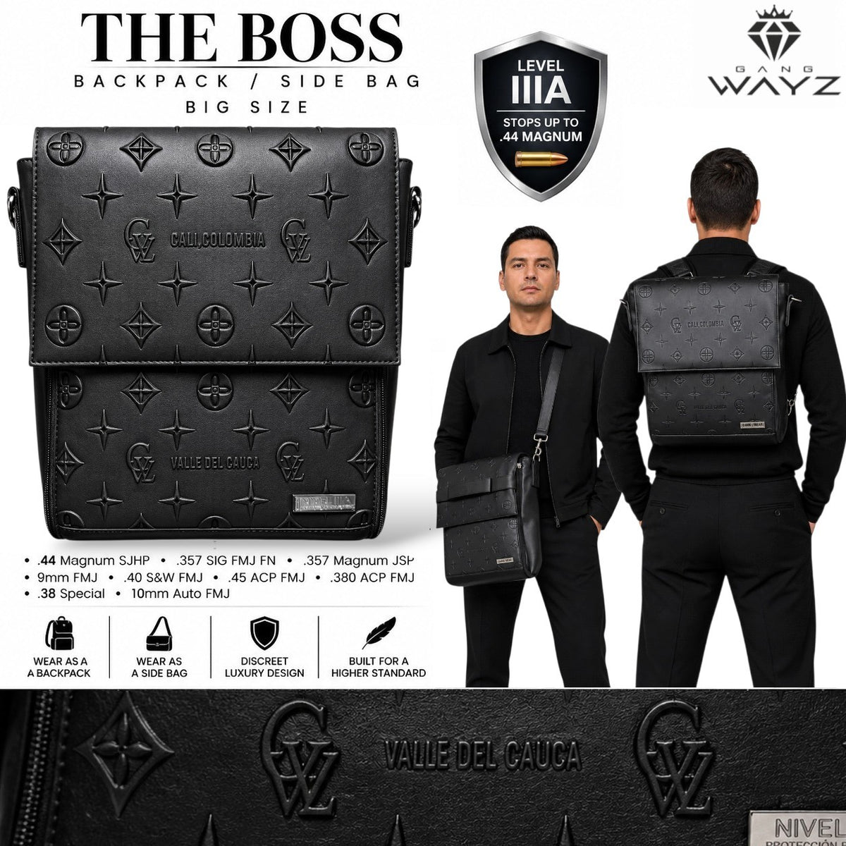 THE BOSS - Zaino/borsa a tracolla - Taglia grande – Livello balistico IIIA (.44 Magnum)